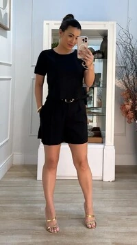 Shorts Clochard Viscose Com Linho Lavínia Cinto Encapado Fivela Dourada