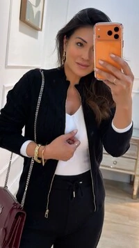 Blusa Tricot Gola Alta Trançados Pela Peça Nathaly Zíper Dourado