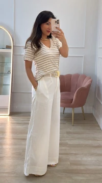 Blusa Malha Listrada Bianca Decote V