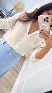 Camisa Viscose Kylie Com Botões Resinados Com Brilho
