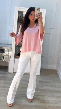 Blusa Ampla Decote V Thayna Mangas 7/8 Evasê