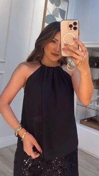 Blusa Regata Chiffon Raissa Com Sobreposição