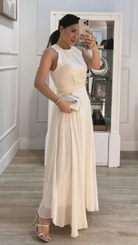 Vestido Longo Chiffon Scarlet Cintura Drapeada