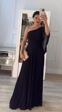 Vestido Longo Crepe Ombro Único Sophia Cinto Faixa