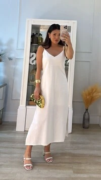 Vestido Midi Amplo Decote V Frontal E Posterior Luisa