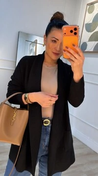 Cardigan Tricot Melina Detalhe Canelado E Bolsos Quadrados