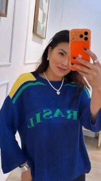 Blusa Tricot Brasil Nayara Detalhe De Listra Bicolor Nos Ombros