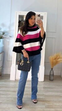 Poncho Tricolor Listrado Cindy Mangas Amplas