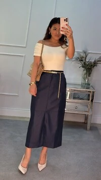 Saia Midi Cargo Couro Eco Antonella Botão Detalhado