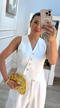 Macacão Twill Barbara Com Botões E Barrado Assimétricos