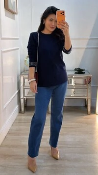 Blusa Tricot Nervura Frontal Taty Punhos Com Aplicações