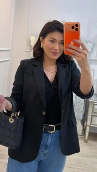 Maxi Blazer Cinthia Bolsos Fake Com Lapela