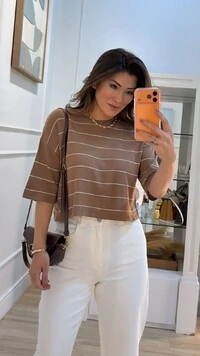 Blusa Tricot Ampla Listrada Stephanie Mangas 3/4