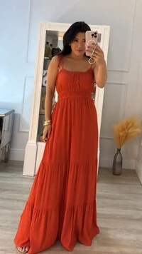 Vestido Longo Kate Alças Com Amarração Regulável E Camadas