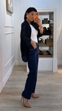 PRÉ-VENDA DATA ESTIMADA DE ENVIO 21/03 Kimono Tricot Vazado Fabi Mangas 3/4