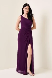 Vestido Longo Tulê Andressa Detalhe Drapeado Lateral Estruturado