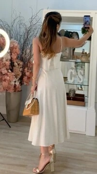 Vestido Midi Mescla Evasê Antonella Cinto Faixa Fivela Flores Duplas Douradas