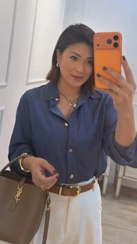 Camisa Jeans Denin Fabiola Botões Prata
