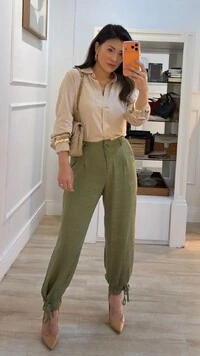 Calça Jogger Viscose Com Linho Nanda Pregas Frontais