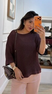 Blusa Ticot Vazado Ampla Catherine Mangas 3/4