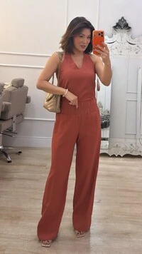 Calça Reta Viscose Beatriz Pala Larga Com Elástico Franzido