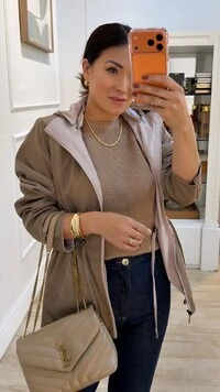 Parka Dupla Face Capuz Removível Manu Com Puxadores Reguláveis