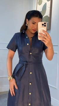 Vestido Midi Couro Eco Maithe Com Cinto Faixa