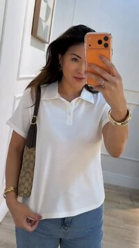 Camisa Polo Texturizada Gabriela Mangas Detalhe Dobrado