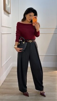 Calça Ballon Risca De Giz Yasmin Pala Larga