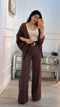 Kimono Tricot Vazado Ashley Mangas 3/4 Punhos Canelados