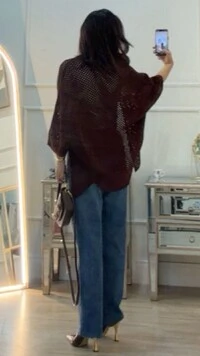 Kimono Tricot Vazado Ashley Mangas 3/4 Punhos Canelados