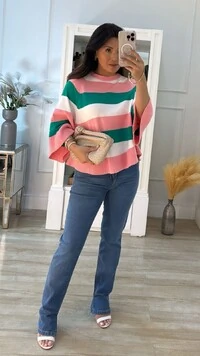 Poncho Tricolor Listrado Cindy Mangas Amplas