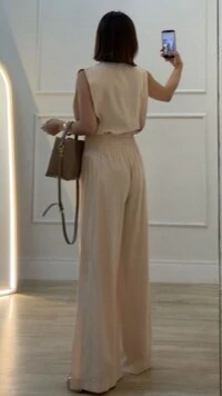 Calça Pantalona Diane Pala Larga Cinto Fino Fixo