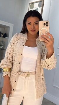 Camisa Tricot Vazado Com Bordados De Flores Cristina