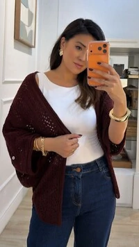 PRÉ-VENDA DATA ESTIMADA DE ENVIO 21/03 Kimono Tricot Vazado Fabi Mangas 3/4