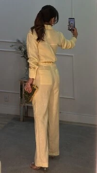 Calça Pantalona Karen Linho Bolsos Faca