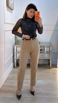 Calça Texturizada Marcia Zíper Na Barra