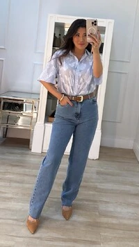 Camisa Bordada Mangas 3/4 Evasê Valéria Lástex Posterior