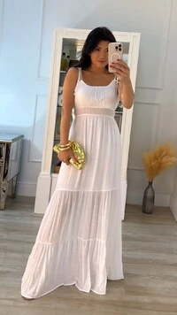 Vestido Longo Kate Alças Com Amarração Regulável E Camadas