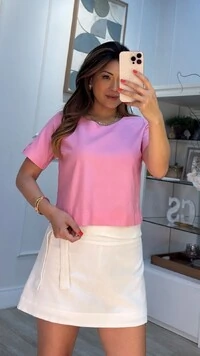 Blusa Morgan Mangas Curtas Com Martingale E Botão Marmorizado