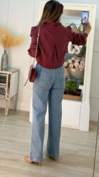 Camisa Cropped Linho Mangas Princesa Veronica Prega Posterior