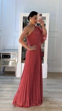 Vestido Longo Crepe Ombro Único Sophia Cinto Faixa