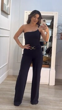 Macacão Longo Pantalona Alça Única Lady Cinto Fixo Fivela Dourada