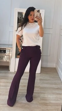 Calça Flare Texturas Em Zigue E Zague Kate Botões Dourados