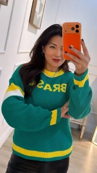 Blusa De Tricot Brasil Paloma Mangas Longas Com Faixa Bicolor