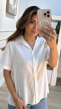 Camisa Linho Mangas Curtas Mila Prega Posterior