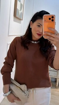 Blusa Tricot Ivy Detalhe Trançado Pérola Prata Nos Punhos