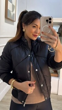 Jaqueta Puffer Nylon Cecilia Punhos E Barrado Largos Canelados