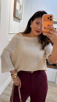 Blusa Ticot Vazado Ampla Catherine Mangas 3/4