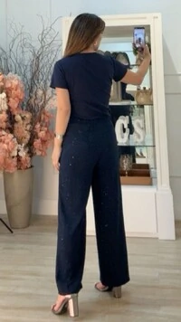 Calça Pantalona Com Brilho Amora Amarração Frontal